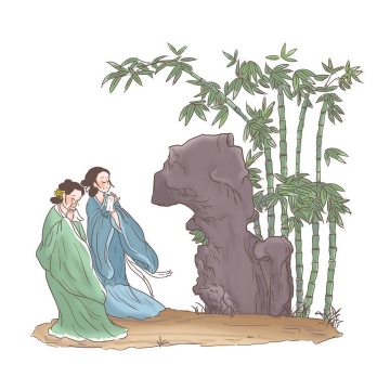 娥皇女英中国传统神话人物传说故事手绘彩色插图图片免抠png素材