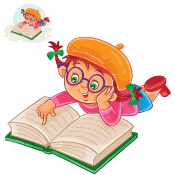 趴着看书读书的卡通小女孩插画398703图片素材
