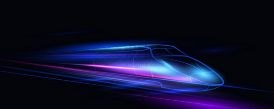 蓝色紫色光线组成的高铁列车背景png图片素材