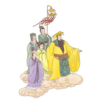 玉帝出巡中国传统神话人物传说故事手绘彩色插图图片免抠png素材