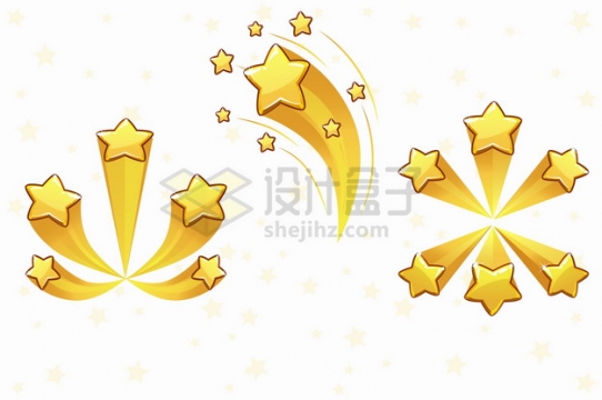 3款金色五角星轨迹游戏星星打分评分工具png图片素材