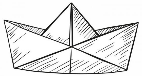 手绘黑色线条折纸船简笔画png图片免抠矢量素材
