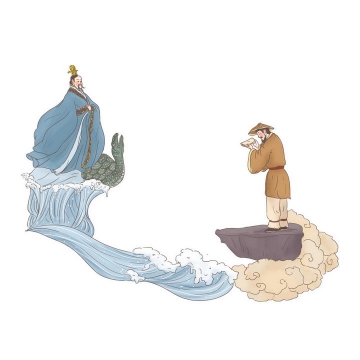 河伯献河图洛书中国传统神话人物传说故事手绘彩色插图图片免抠png素材