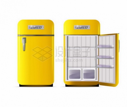 黄色的卡通电冰箱png图片免抠矢量素材