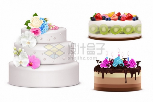 3款逼真的水果奶油蛋糕结婚蛋糕380947png矢量图片素材