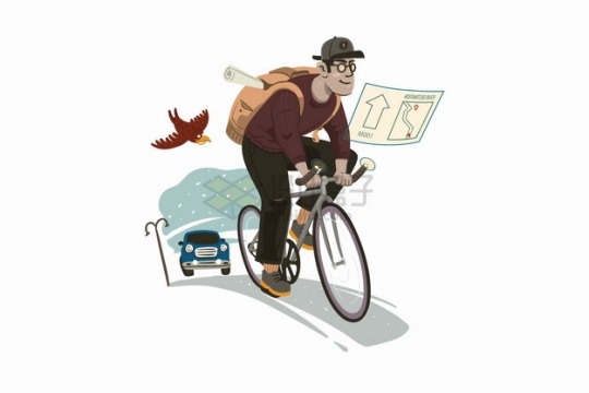 骑自行车上班的卡通男人png图片素材