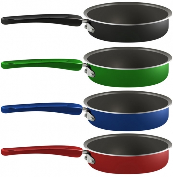 四种不同颜色的平底锅炒锅厨房用品图片免抠素材
