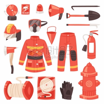 消防服头盔消火栓等消防员装备消防器材png图片免抠矢量素材