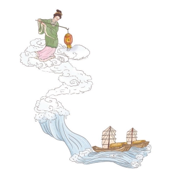 海神妈祖中国传统神话人物传说故事手绘彩色插图图片免抠png素材