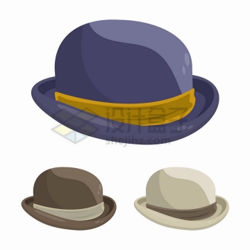 三种颜色的复古帽子绅士帽礼帽png图片免抠矢量素材