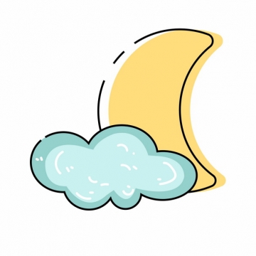 MBE风格黄色弯月和蓝色云朵晚安简笔画377598png图片素材