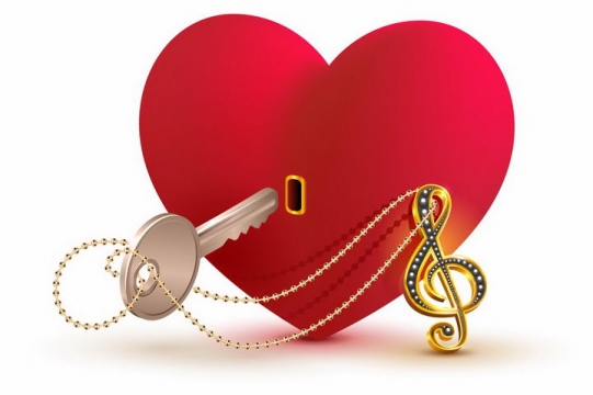 情人节红心和一把钥匙开锁爱情png图片免抠矢量素材