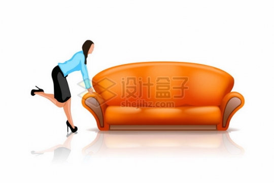 橙色多人沙发和美女101496png矢量图片素材