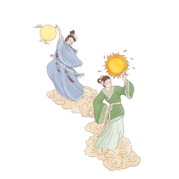羲和常羲中国传统神话人物传说故事手绘彩色插图图片免抠png素材