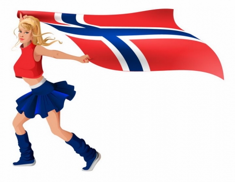 金发美少女啦啦队队员举着芬兰国旗png图片免抠矢量素材