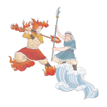 祝融大战共工中国传统神话人物传说故事手绘彩色插图图片免抠png素材