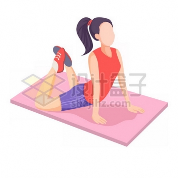 在瑜伽垫上健身的卡通女孩png图片素材112014