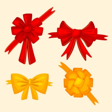 4款红色黄色蝴蝶结装饰图片免抠矢量图