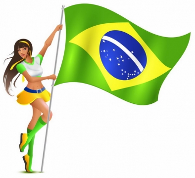 美少女啦啦队队员扶着巴西国旗png图片免抠矢量素材