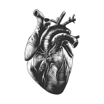 黑色素描风格心脏人体器官组织免扣图片素材