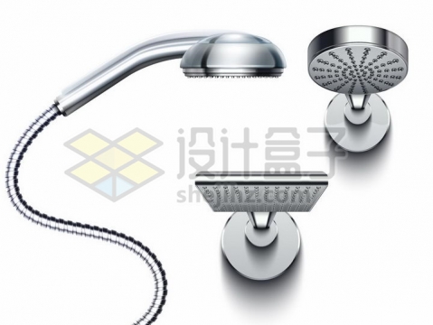 3款金属银色淋浴喷头花洒莲蓬头卫生间设施png图片免抠矢量素材