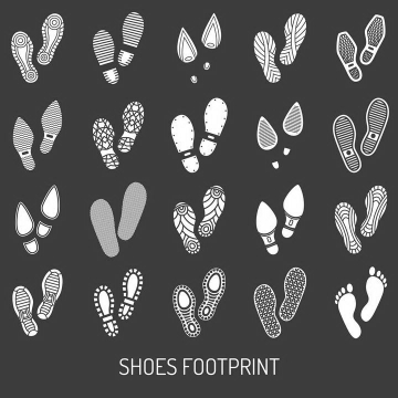 16款白色各种不同风格的鞋底印足迹脚印图案图片免扣素材