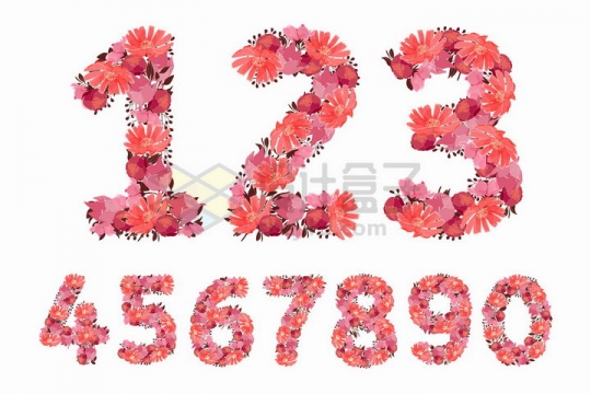 红色鲜花组成的数字字体png图片免抠矢量素材