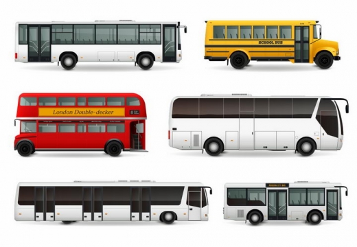 公共汽车黄色校车双层大巴车长途汽车侧视图png图片免抠矢量素材