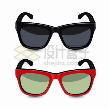 逼真的黑色和红色镜框的眼镜太阳镜墨镜png图片免抠矢量素材