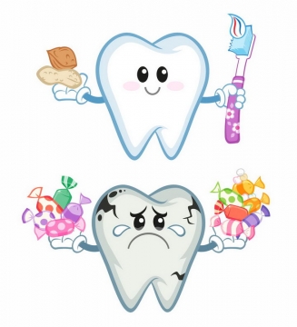 卡通牙齿要刷牙不要吃太多糖果容易蛀牙png图片免抠矢量素材