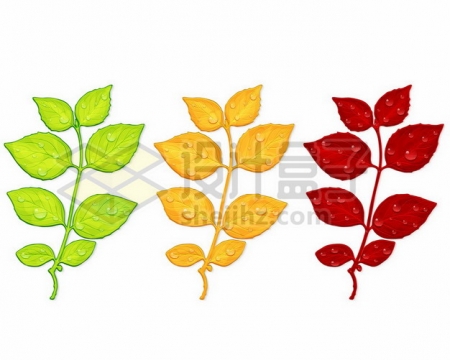 3种颜色的绿色黄色红色树叶769599png矢量图片素材
