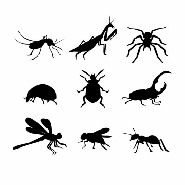 蚊子螳螂蜘蛛甲虫独角仙蜻蜓苍蝇蚂蚁等昆虫虫子剪影png图片免抠矢量素材