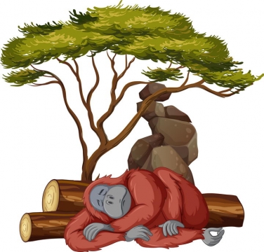 大树底下睡觉的红毛猩猩野生动物图片免抠矢量素材