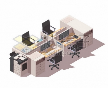 3D风格公司办公室的卡位隔断办公桌605969免抠矢量图片素材