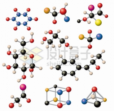 各种分子结构图彩色小球构成png图片素材