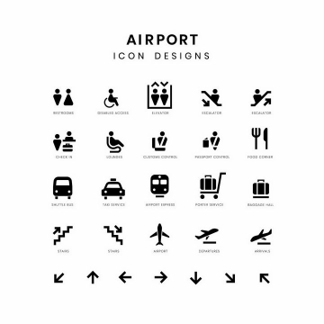 黑色机场服务指示牌公共厕所电梯出租车地铁标志等png图片免抠矢量素材