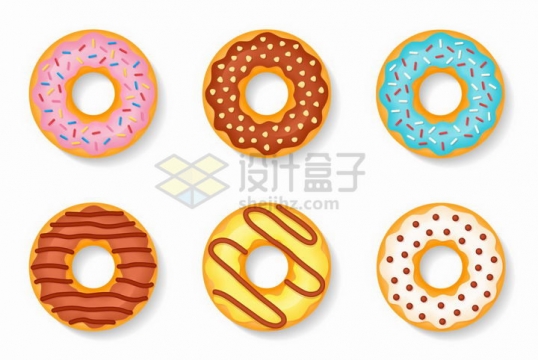 6个甜甜圈美味早餐美食png图片免抠矢量素材