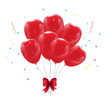 一束红色气球蝴蝶结捆绑在一起喜庆装饰图片免抠素材