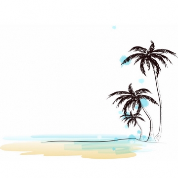 海边沙滩上的椰子树风景彩绘插画143665png图片素材