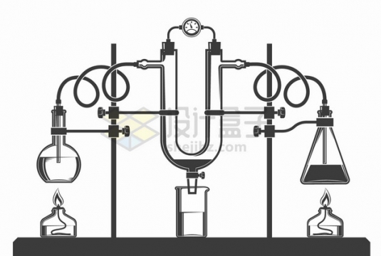 酒精灯平底烧瓶蒸馏器锥形瓶等化学实验仪器手绘插画png图片素材