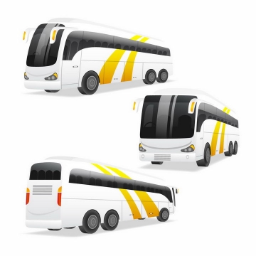 3种不同角度的长途客车大巴汽车png图片免抠矢量素材