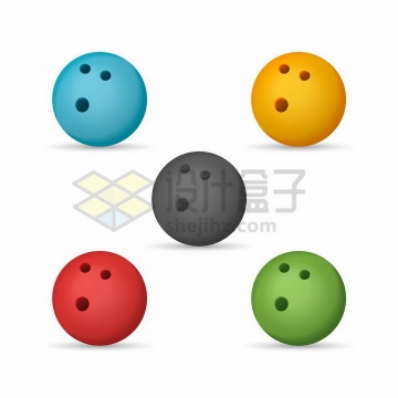 5种颜色的保龄球png图片免抠矢量素材