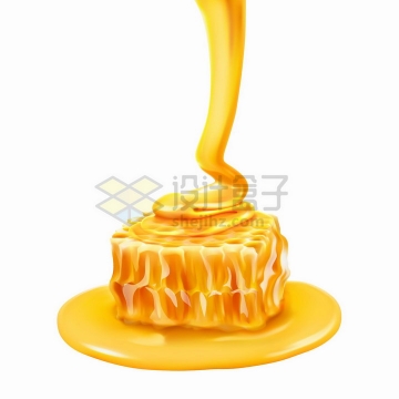 金黄色的液体蜂蜜在蜂巢上流淌美味蜜汁png图片免抠矢量素材