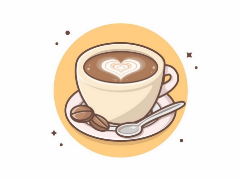 MBE风格咖啡拉花出心形符号图案的咖啡杯美味饮料png图片免抠eps矢量素材