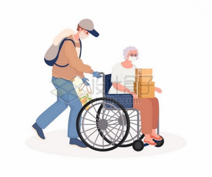 卡通男人推着轮椅上的老人尊老爱幼721852png图片素材