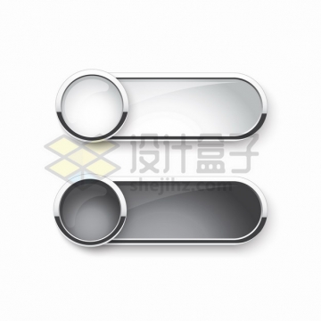 圆形和圆角银色边框组合玻璃水晶按钮png图片素材