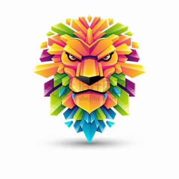 多彩色块组成的狮子logo设计png图片素材