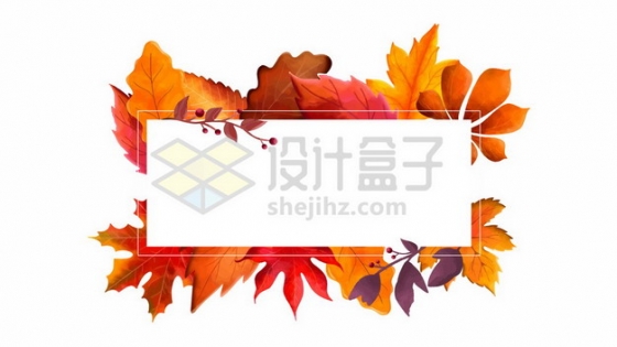 秋天火红的枫叶树叶组成的长方形文本框标题框577483图片免抠矢量素材