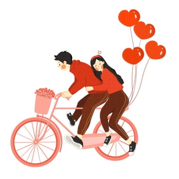 骑自行车的情侣和爱心气球图片免抠素材