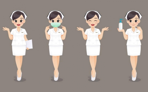 4款超可爱卡通医生护士造型戴口罩讲解等png图片免抠矢量素材